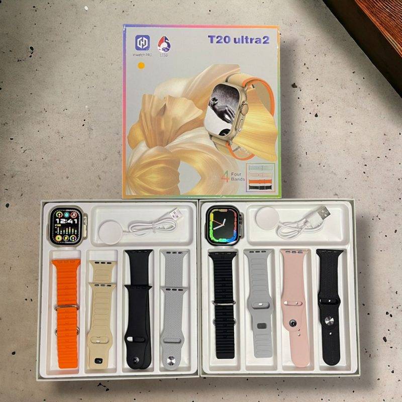 T20 Ultra 2 Smart Watch with Bluetooth Calling, Multiple Sports Mode, 4 Straps, Calling Gesture and 2.2inch HD Touch Display