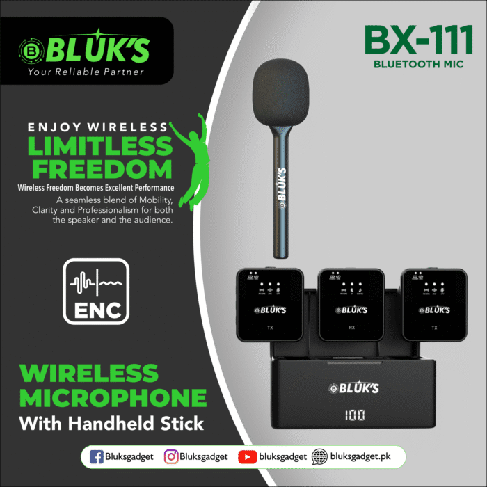 Bluks BX-111 ENC Wireless Mic With Handheld Stick – 2025 Edition - Image 2