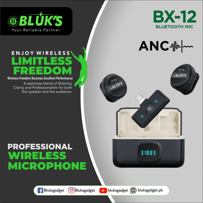 Bluks BX-12 Dual Wireless Microphone With ANC – 2025 Edition - Image 2