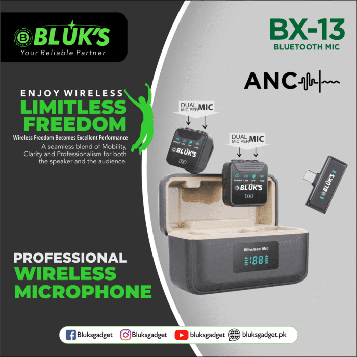 Bluks BX-13 Dual Wireless Microphone With ANC – 2025 Edition - Image 2