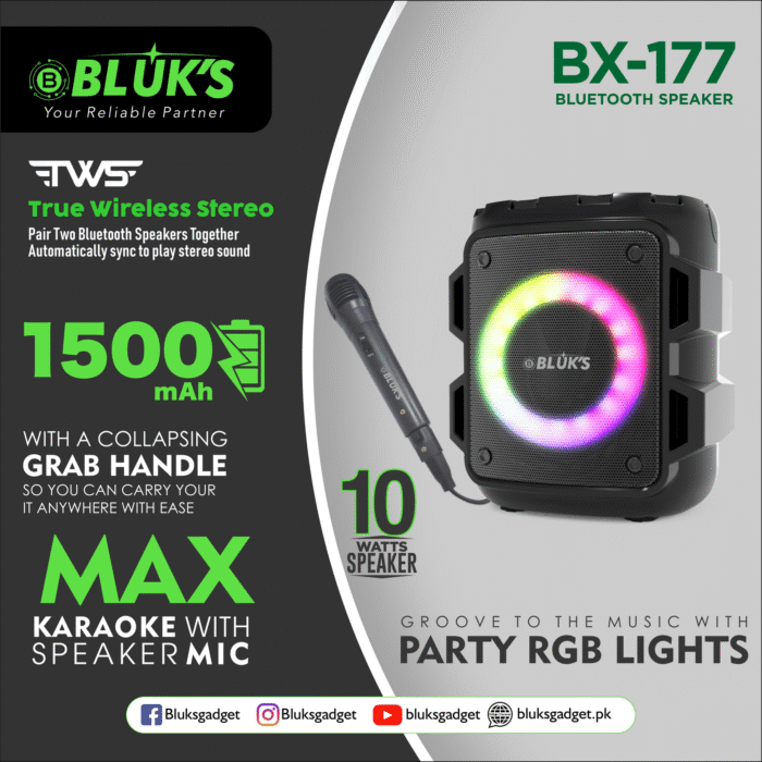 Bluks BX-177 Max Karaoke Bluetooth Speaker with Mic | 2025 Edition - Image 2
