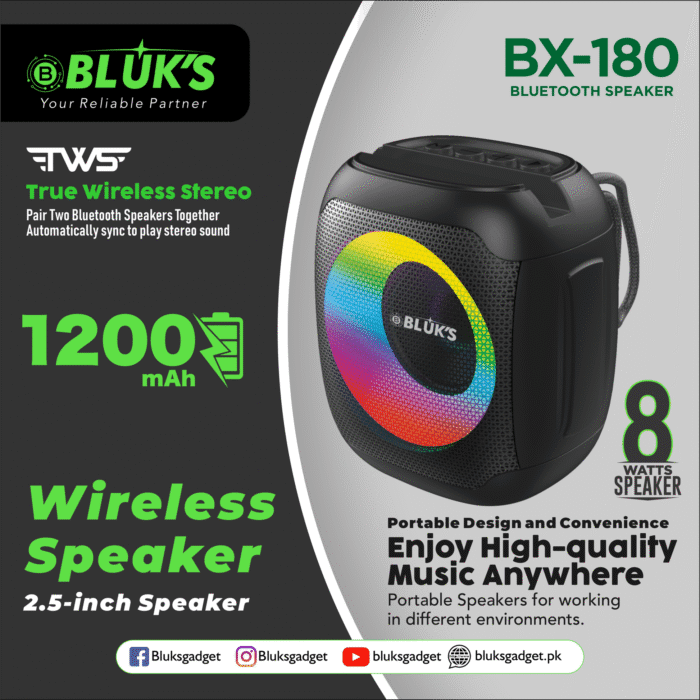Bluks BX-180 RGB 2.5inch Wireless Bluetooth Speaker | 2025 Edition - Image 2