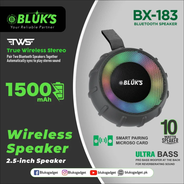 Bluks BX-183 RGB Portable Wireless Bluetooth Speaker | 2025 Edition - Image 2