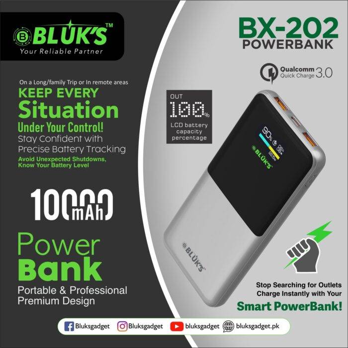 Bluks BX-202 10000mAh Fast Charging Power Bank With LCD Display | 2025 Edition - Image 2