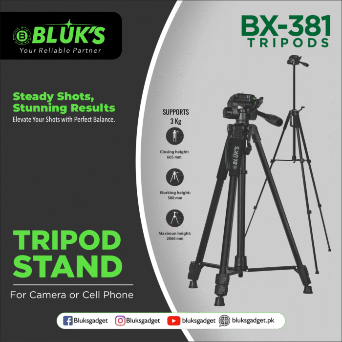 Bluks BX-381 Tripod Stand For Camera & Camcorder – 2025 Edition - Image 2