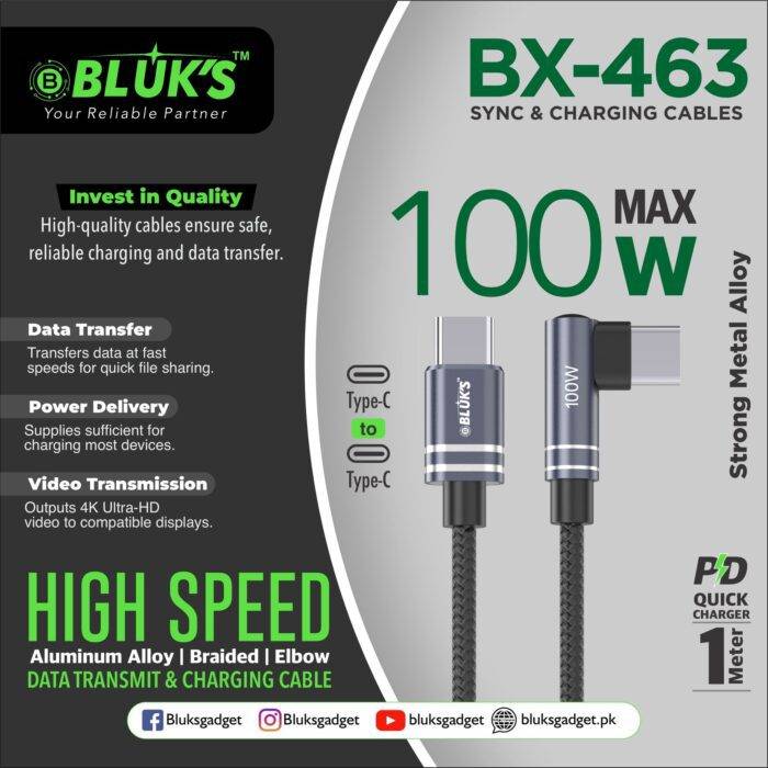 Bluks BX-463 100W USB-C to C Charging Cable – 2025 Edition - Image 2