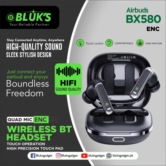 Bluks BX-580 Wireless Earbuds With Deep Bass & 1 Year Warranty – 2025 Edition - Image 2