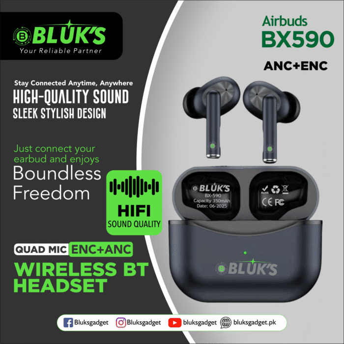 Bluks BX-590 Wireless Earbuds With ANC – 2025 Edition - Image 2