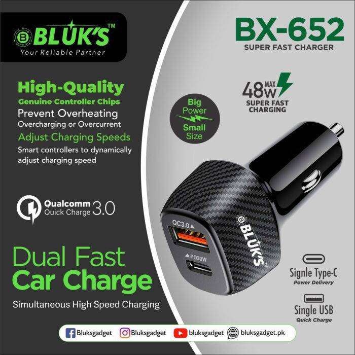 Bluks BX-652 48W Dual Port Fast Car Charger – 2025 Edition - Image 2