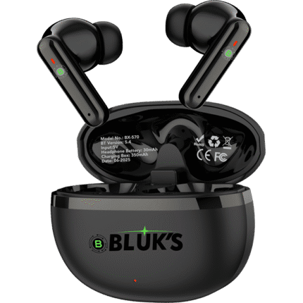 Bluks BX-570 Wireless Earbuds With Deep Bass & ANC – 2025 Edition