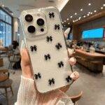 Transparent Black Bow Shimmery Phone Case – Glitter Soft Back Cover for iPhone | Stylish Girly Case in Pakistan - Image 3