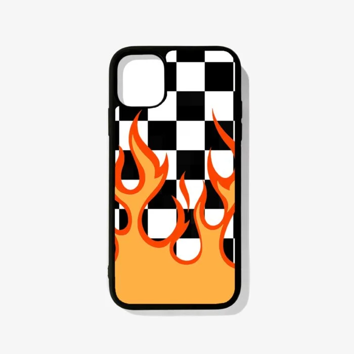 Checkered Flames – Premium Metal Phone Case | 2025 Edition - Image 1