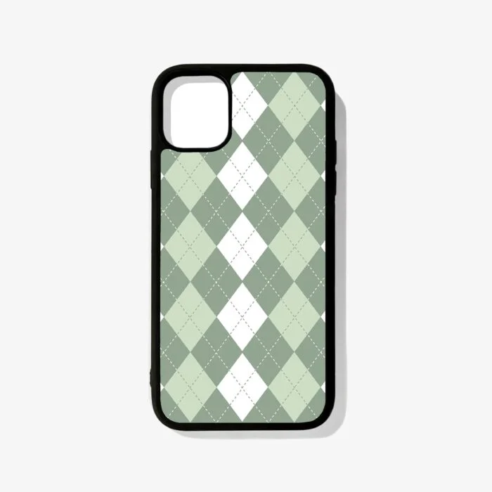 Premium Sage Green Argyle Metal Phone Case | 2025 Edition - Image 1