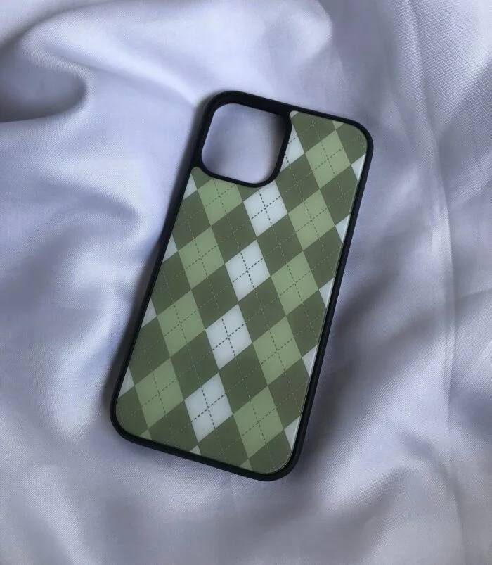 Premium Sage Green Argyle Metal Phone Case | 2025 Edition - Image 2