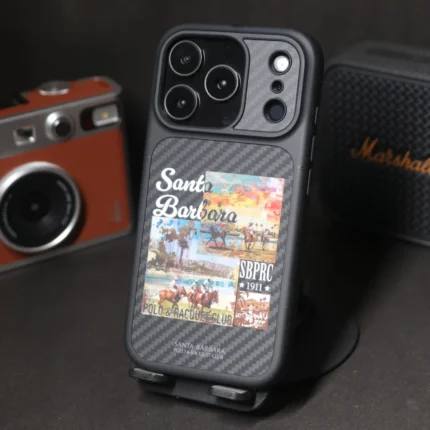 Santa Barbara Elvis Series iPhone 17 Pro Max Case – Leather and Carbon Texture Back Cover