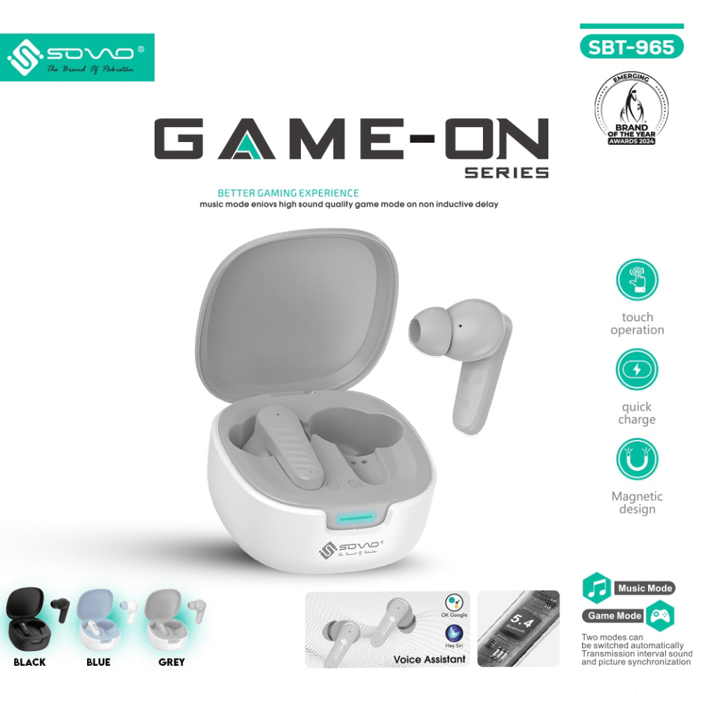 Sovo Game On SBT-965 Wireless Earbuds – Bluetooth 5.3, ENC, Gaming Mode, Long Battery