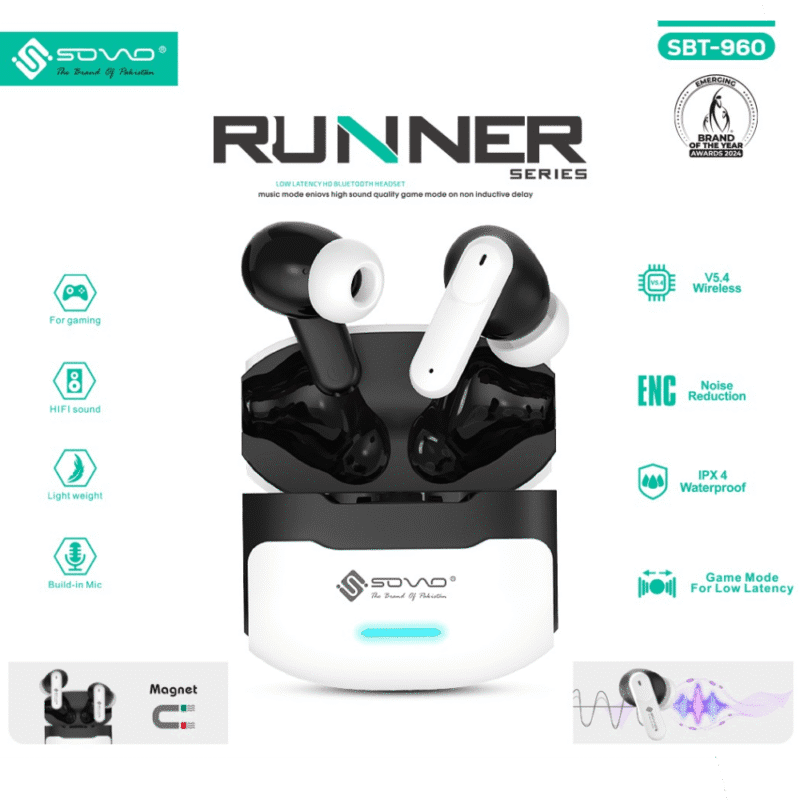 Sovo Runner SBT-960 Wireless Earbuds – Bluetooth 5.4 with ENC and Long Battery
