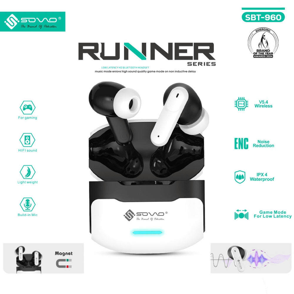 Sovo Runner SBT-960 Wireless Earbuds – Bluetooth 5.4 with ENC and Long Battery