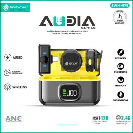 Sovo Audia SWM-575 Wireless Microphone in Pakistan – Dual Clip Mic with LED Display and Long Battery