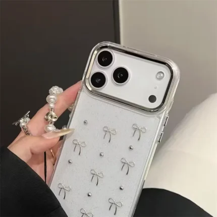 Transparent Bow Shimmer iPhone 17 Case - Premium Glitter Back Cover For iPhone 17, 17 Air, 17 Pro & 17 Pro Max